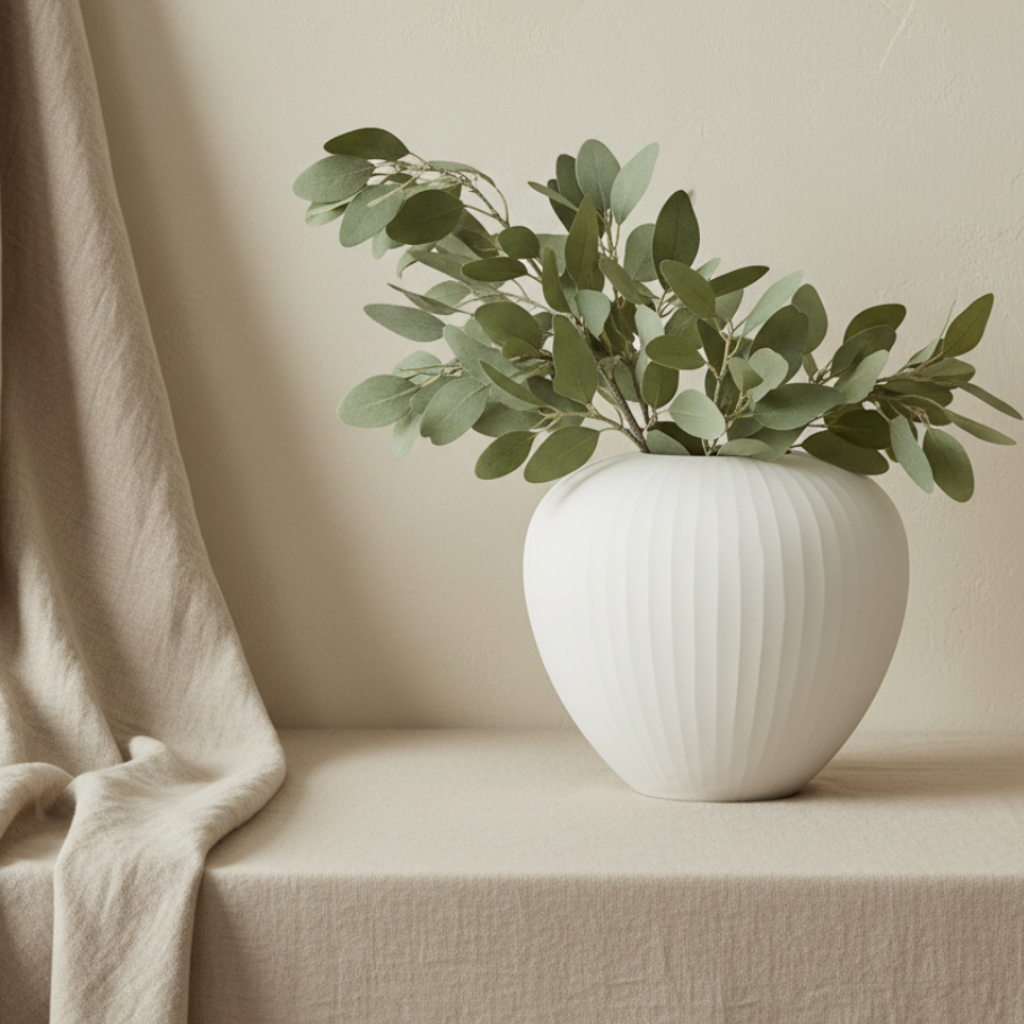 Organic Vase 06 - White with Green Branches