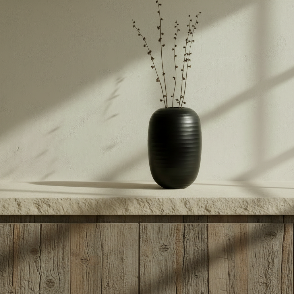 Organic Vase 07 - Black in Nordic Minimalist Kitchen