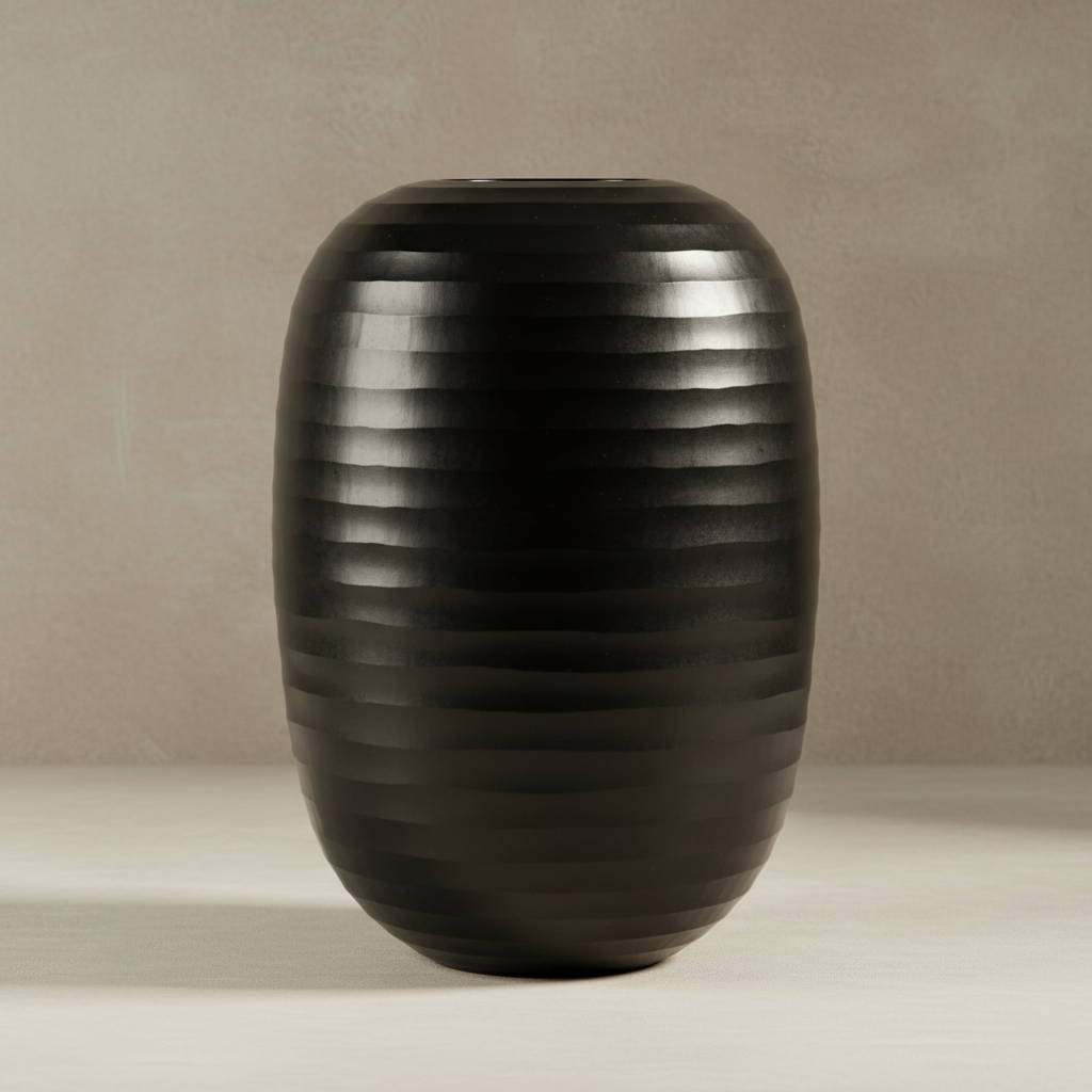 Organic vase 07 - Black on limewash beige-grey background