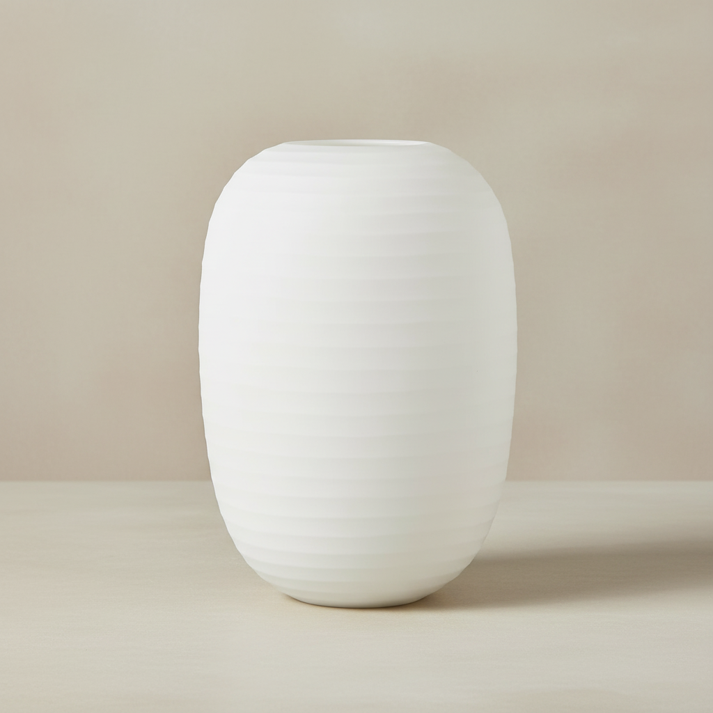 Organic Vase 07 White on limewash beige-grey background