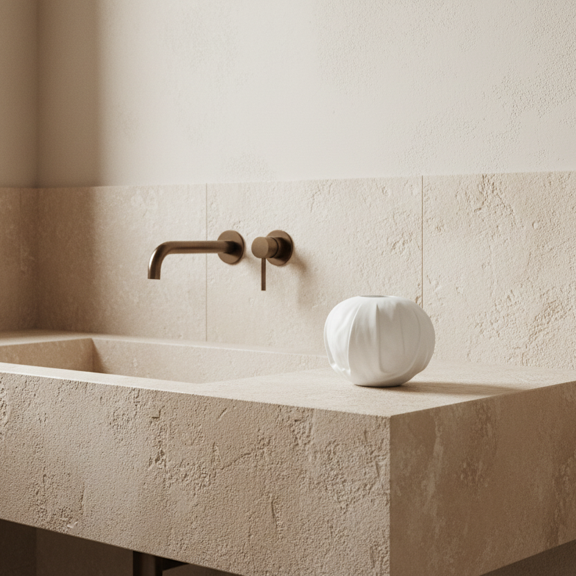 Orimono Vase Medio — Bathroom Lifestyle Scene