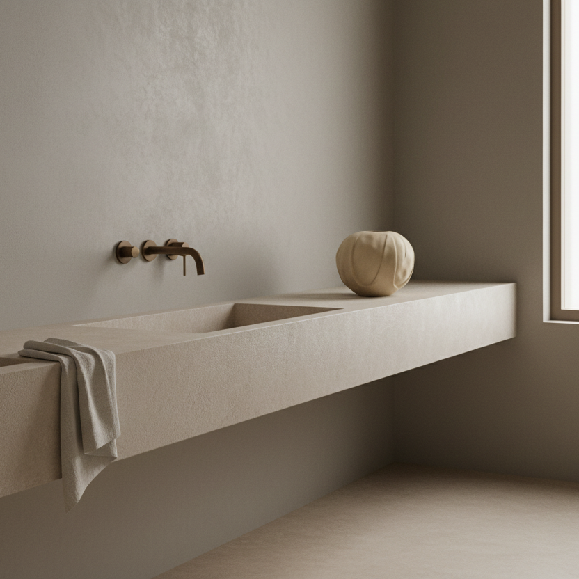 Orimono Vase — Neutral Bathroom Scene