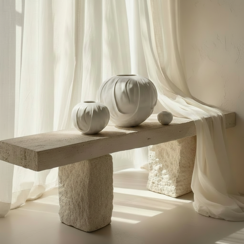 Orimono Vases Three Sizes on Stone Bench