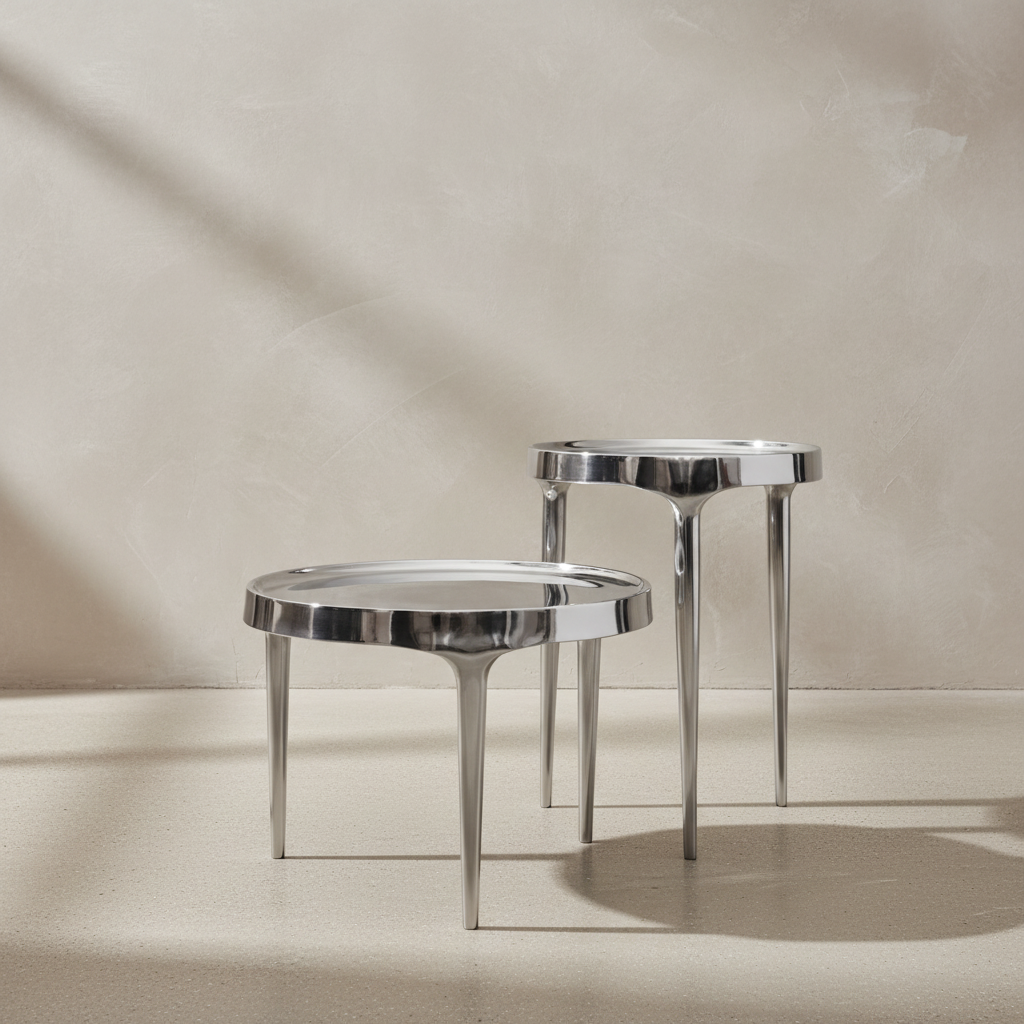 Phantom Chrome Table Pair – Limewash Backdrop
