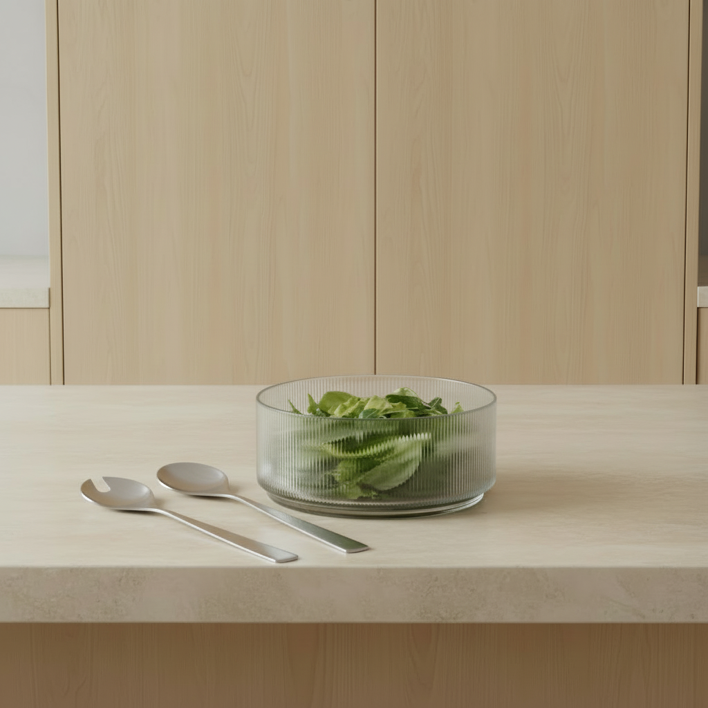 Pilastro Bowl + Maya Salad Servers on Counter