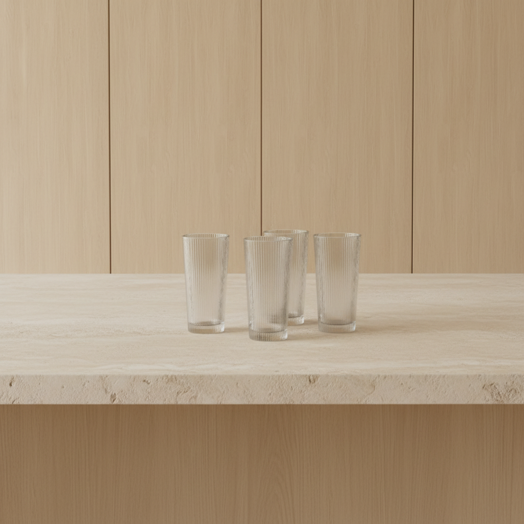 Pilastro Long Drink Glasses Set of 4 — Kitchen Counter Lifestyle
