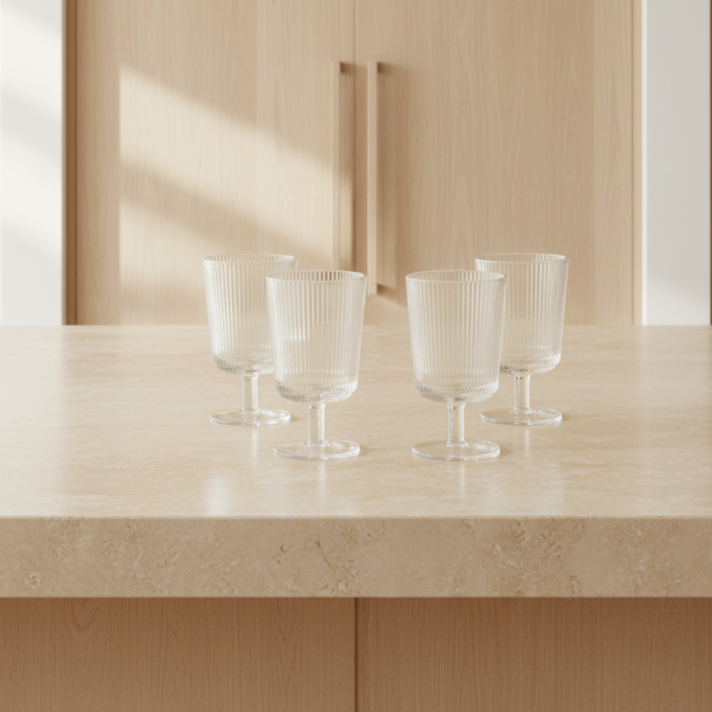 Pilastro wine glasses on Nordic kitchen counter