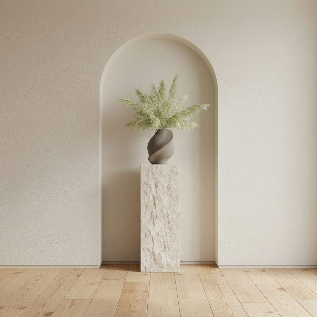 Pirout Vase on Limestone Podium in Arched Niche