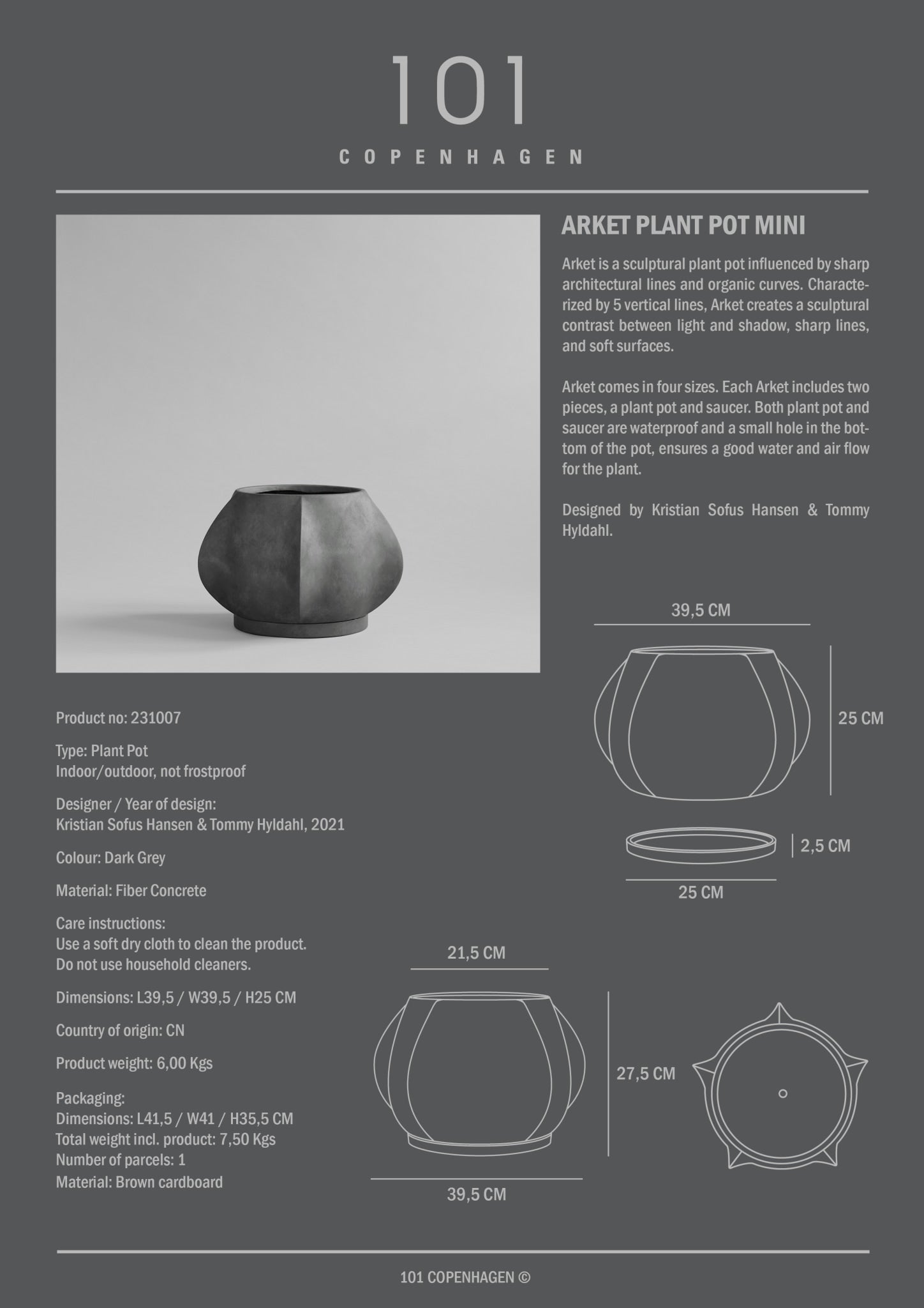 Arket Plant Pot, Medio - Dark Grey