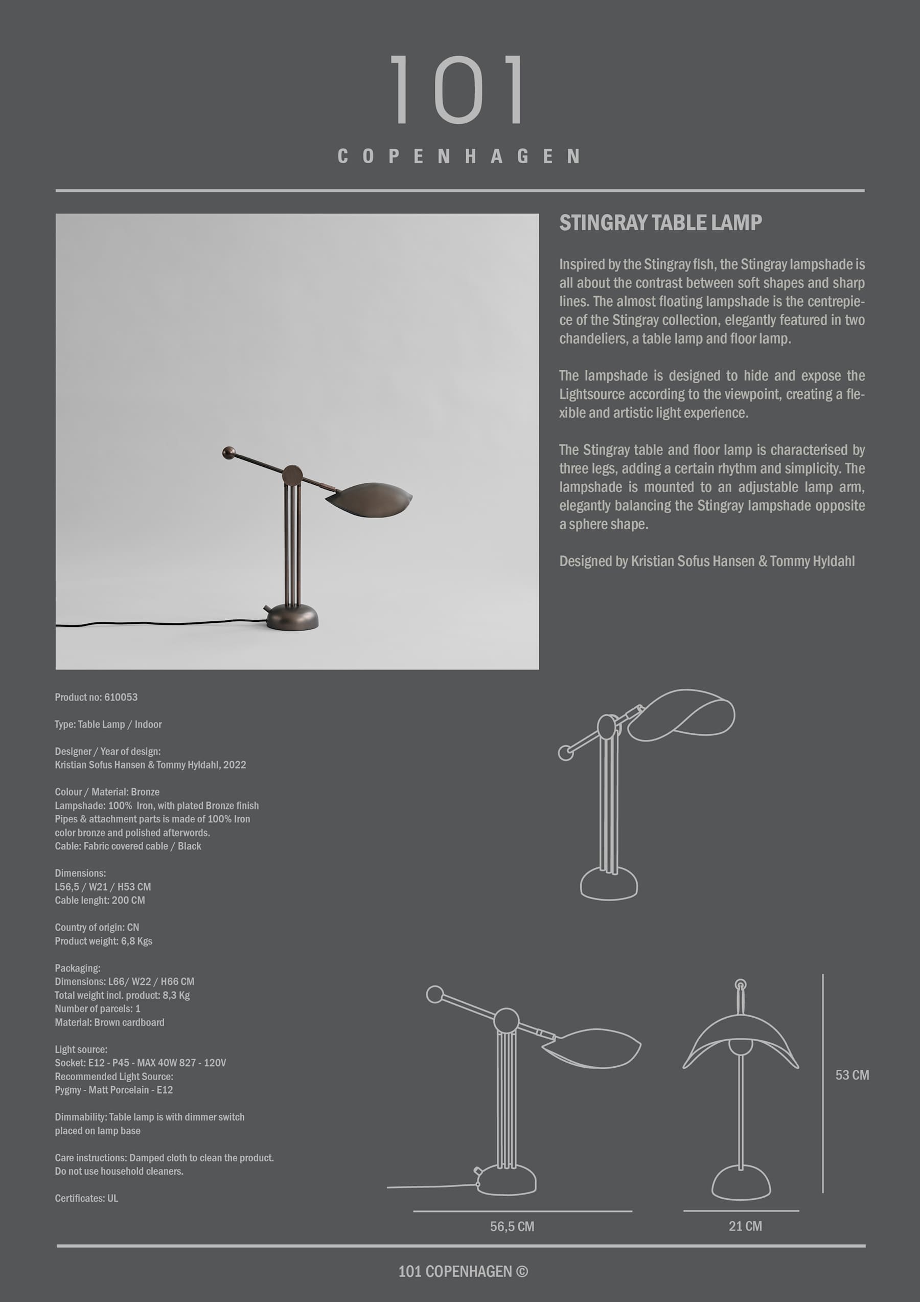 Stingray Table Lamp - Bronze, UL