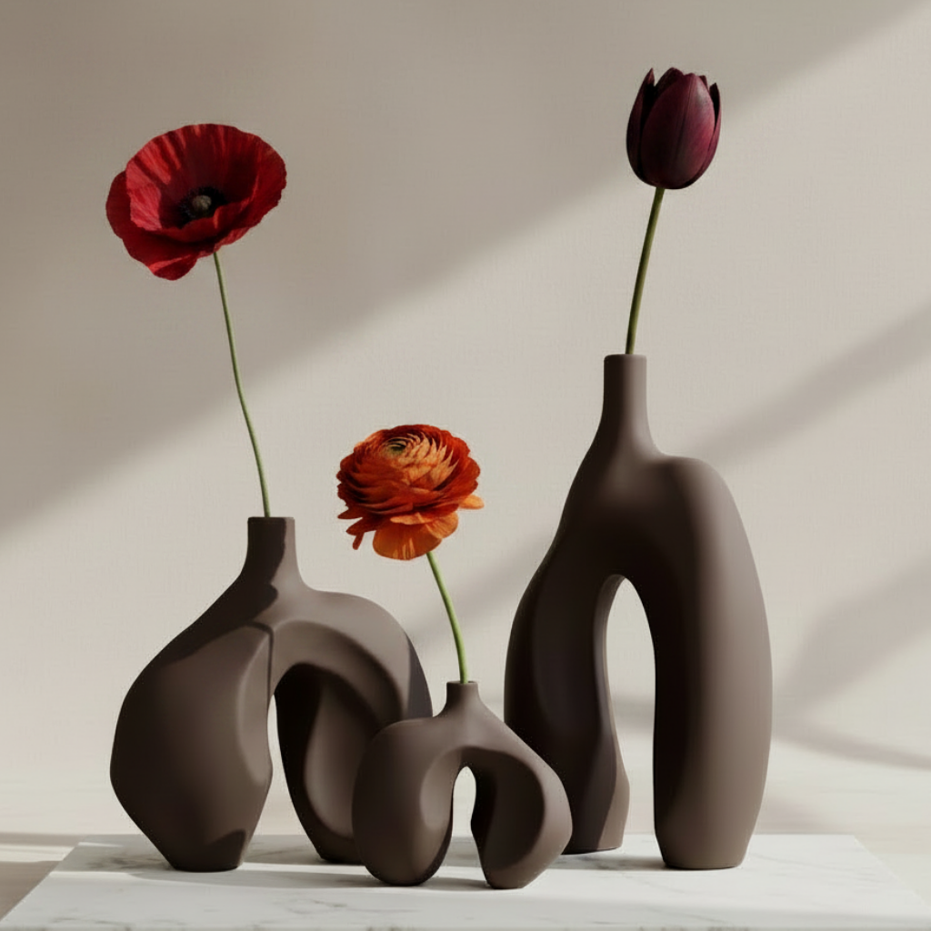 Sculptural Vases with Fresh Flowers