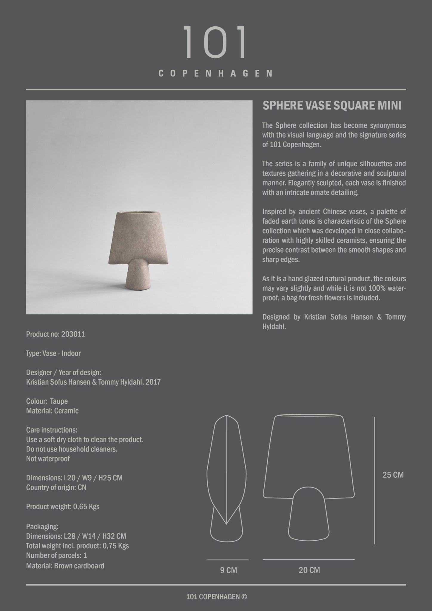 Sphere Vase Square, Mini - Taupe
