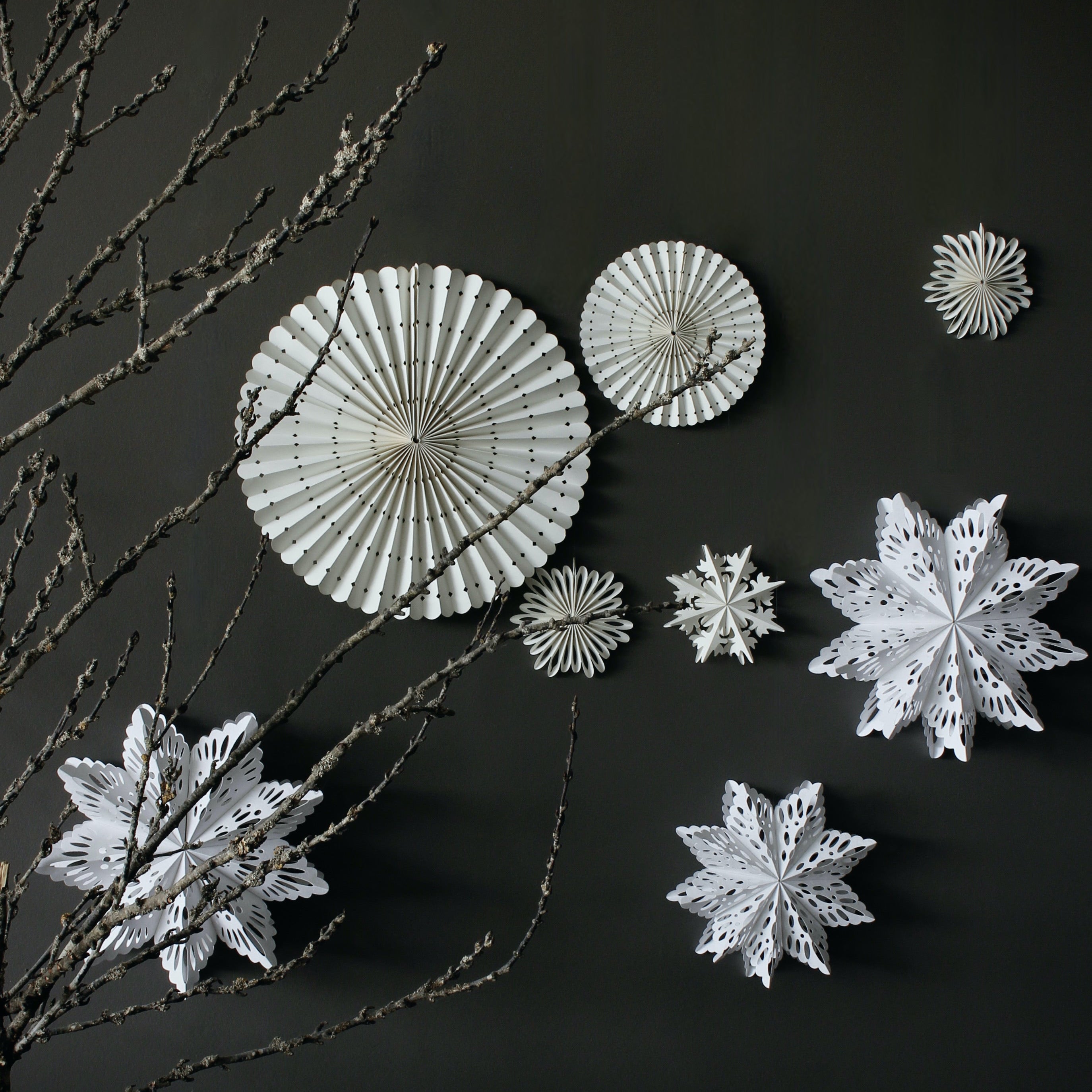DECORATIVE FOLDING SNOWFLAKES, set of two - off-white