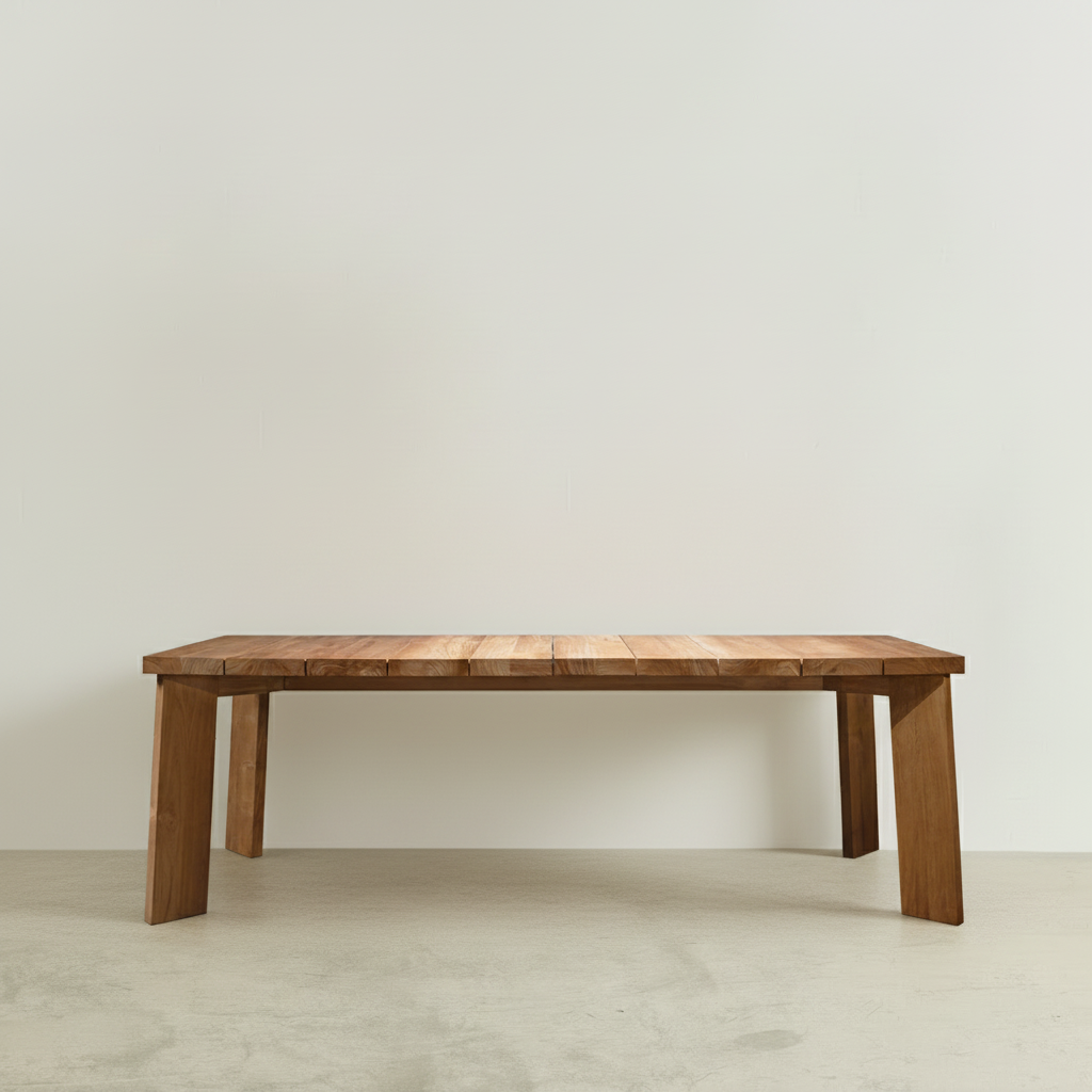 TIMME dining table with even teak tone on clean background