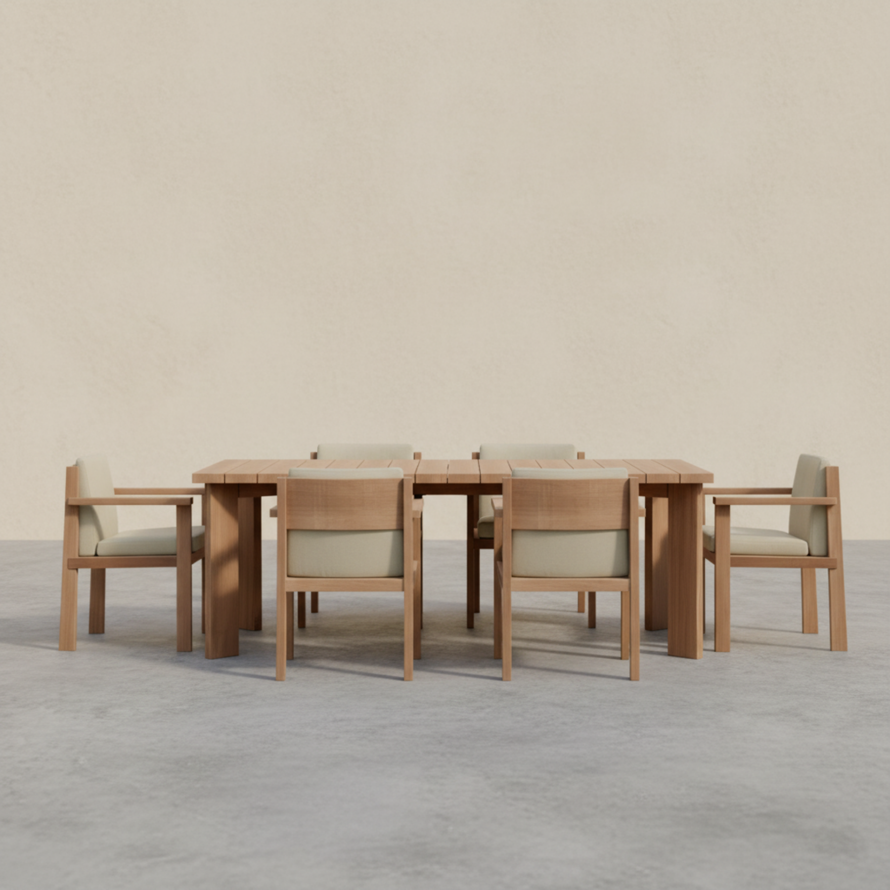 TIMME outdoor dining set on limewash beige background