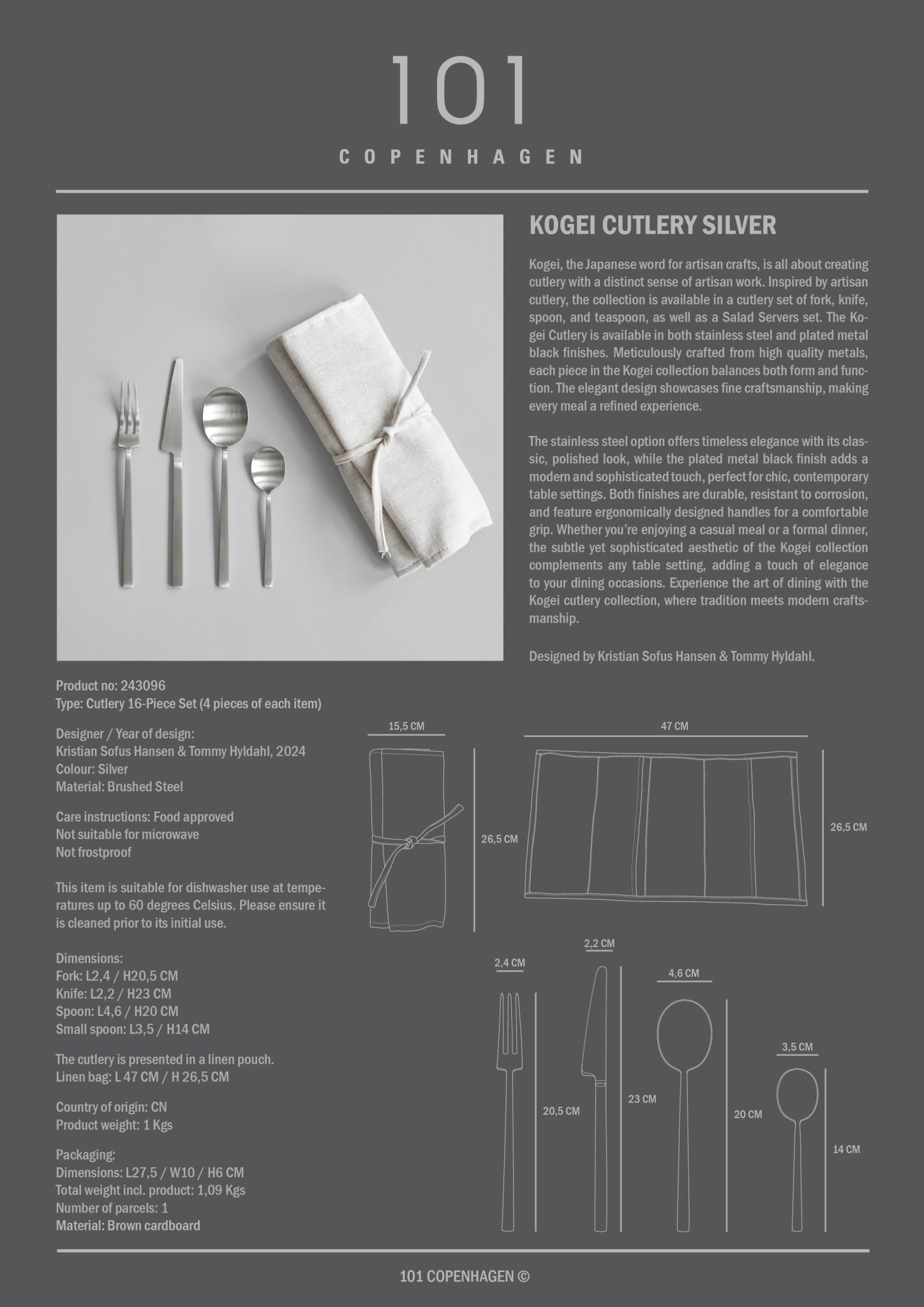 Kogei Cutlery - Brushed Steel, 16 pc. Set
