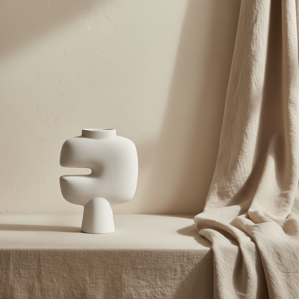 Tribal Vase Medio - Bone White Styled Vignette