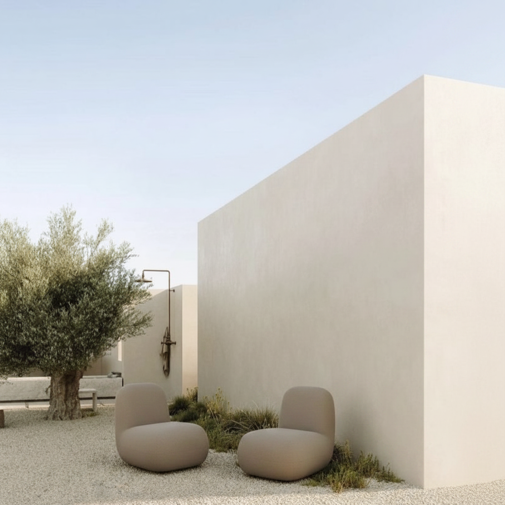 Two Toe Chairs in Pea Gravel Courtyard