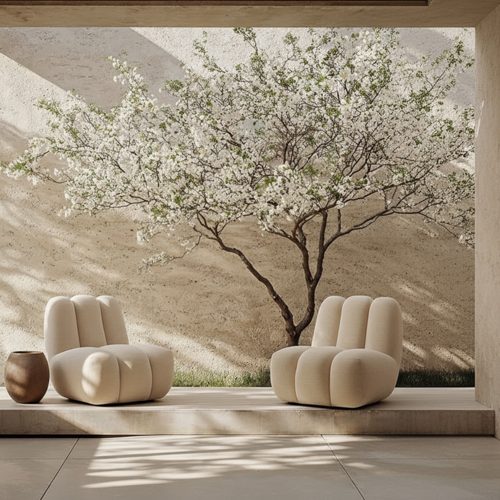Two Toe Chairs in Warm Ash in Courtyard Scene