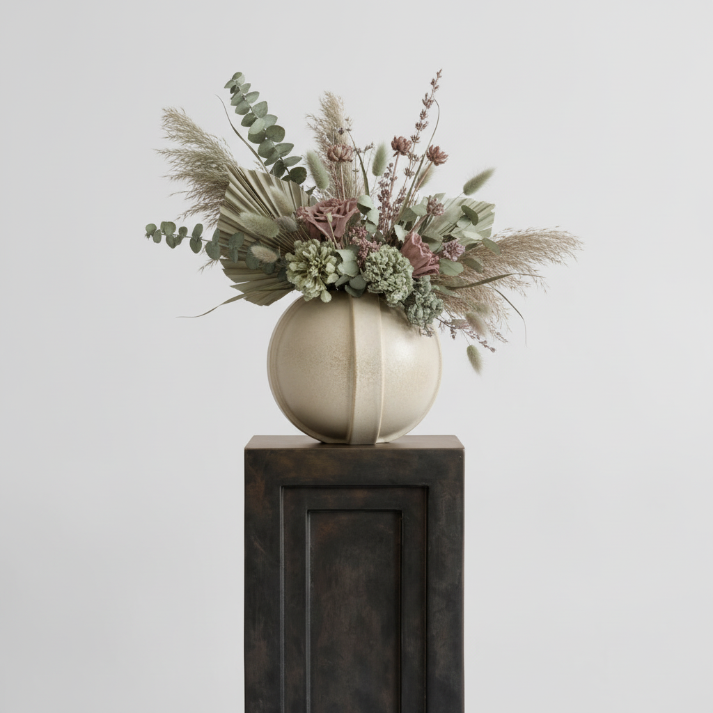 Vinci Vase 01 Vintage Glaze with dried arrangement tight crop