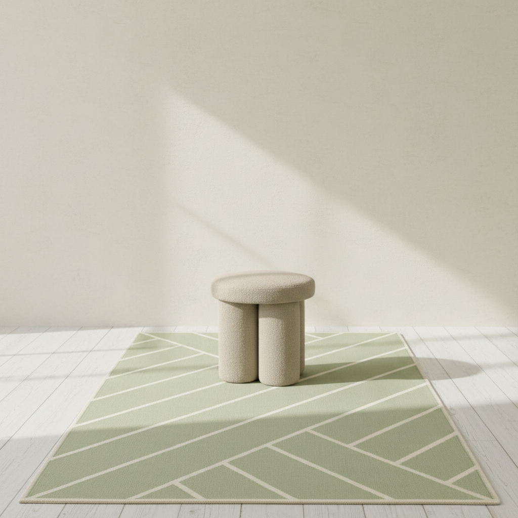 VK-2 Olive rug with Big Foot Stool - tight leg configuration