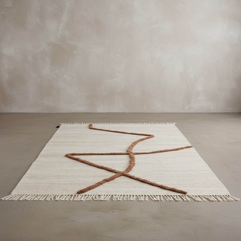 Vuoristo - White + Brown - Hand Woven Rug