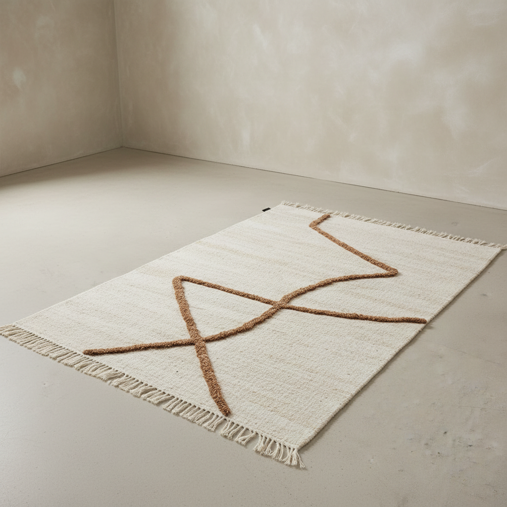 Vuoristo Woven Brown — 3/4 Down Angle, Light Concrete