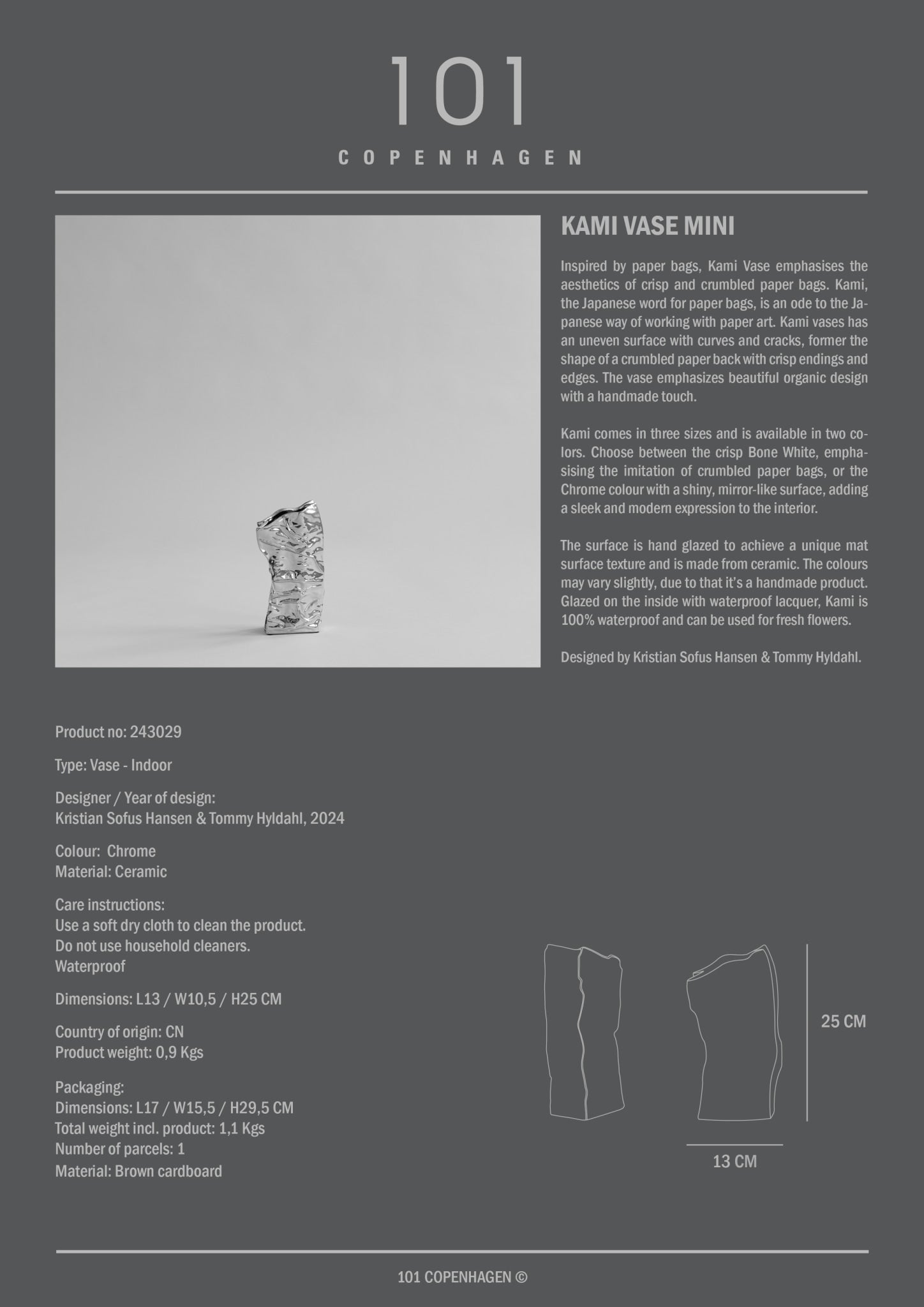 Kami Vase, Mini - Chrome
