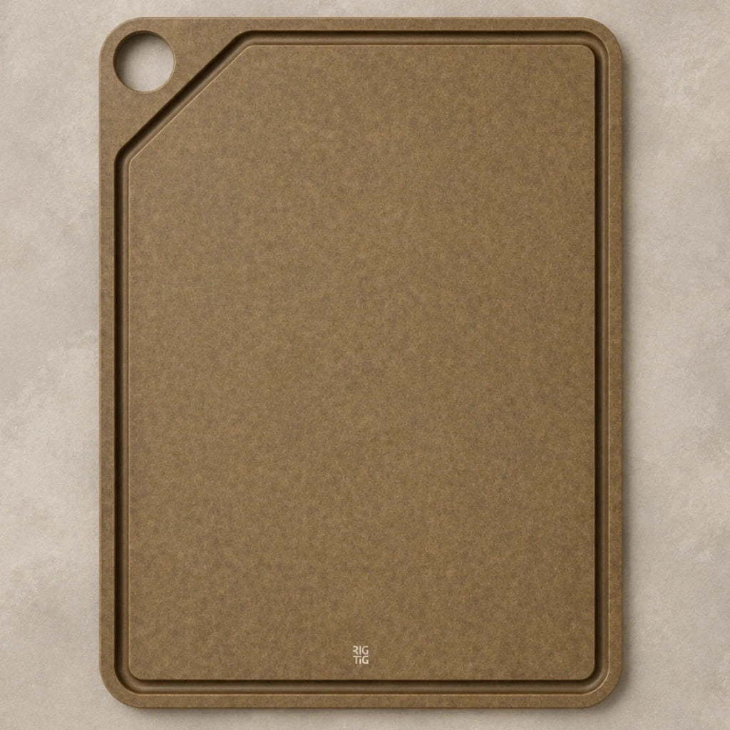 CUT-IT chopping board - large, brown with grooved drip catch edge
