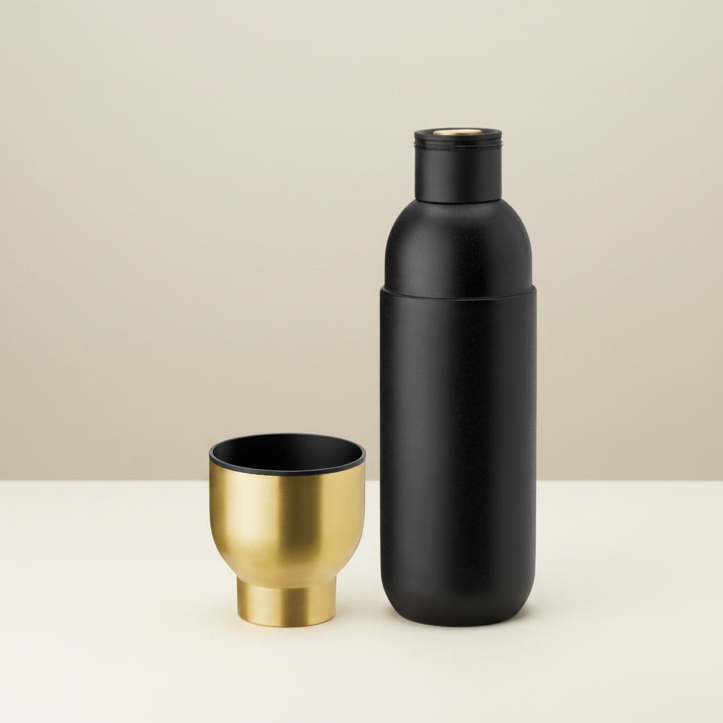 Collar thermo bottle, black / brass