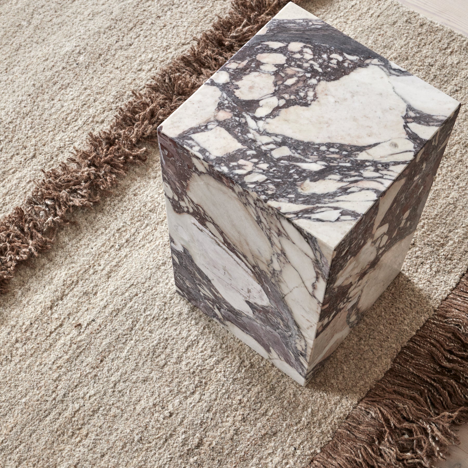 Nurja - White + Brown - Hand Knotted Rug
