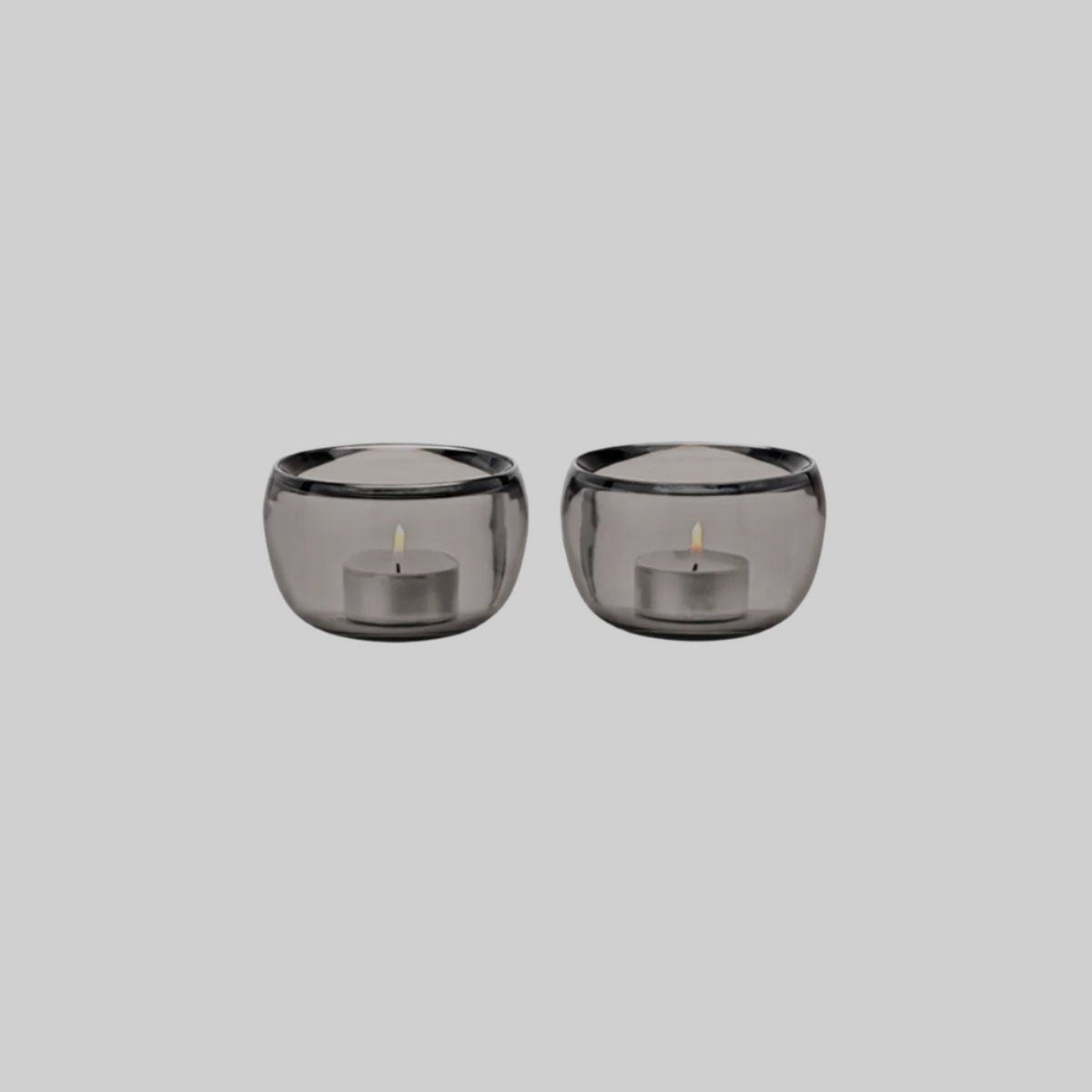 Ora Smoke Glass Tea Light Holders - Set of 2