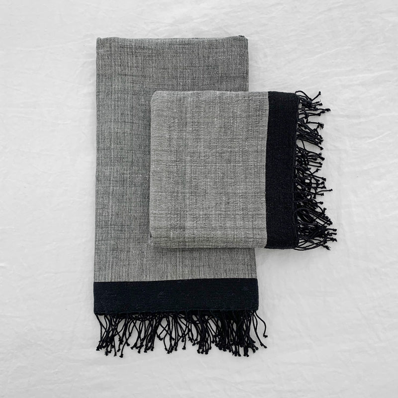 Savu Towel, Grey with Black - Hand Woven