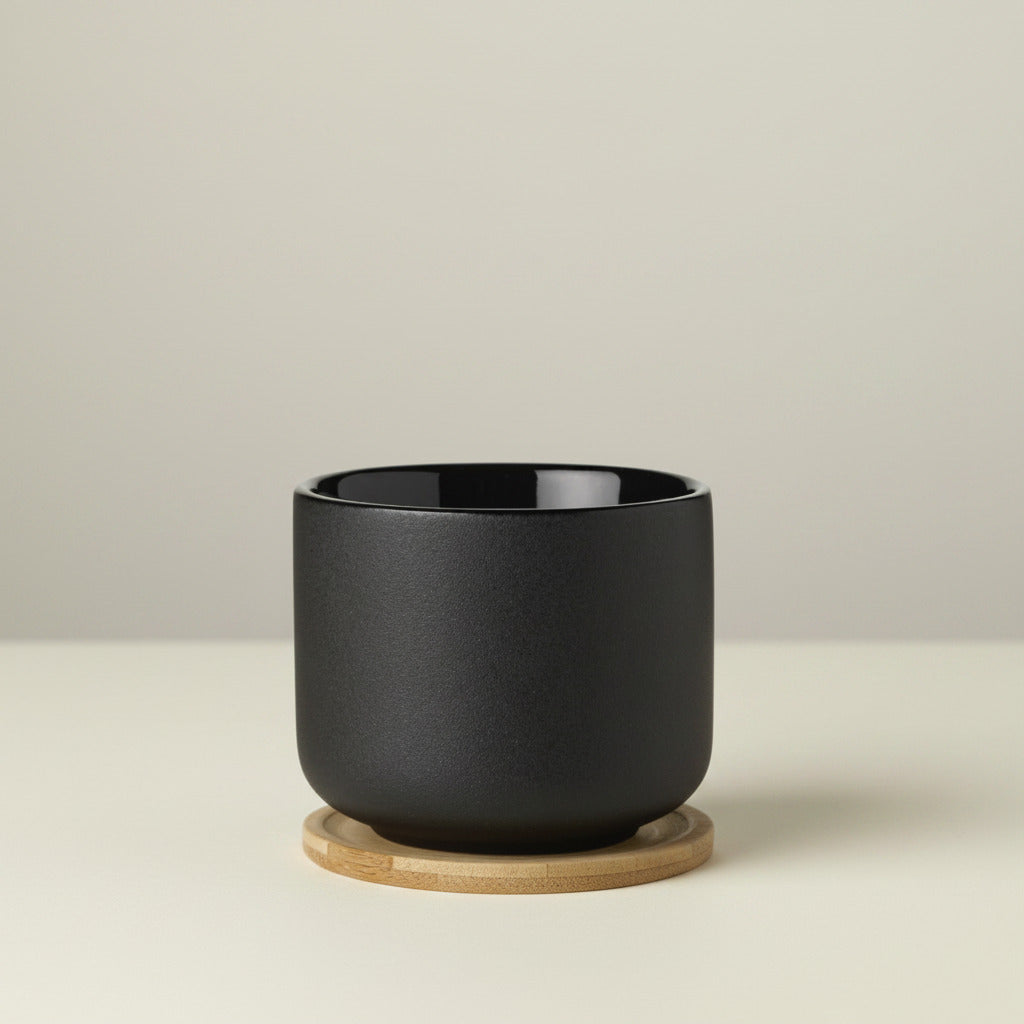 Theo cup, with coaster/lid - black