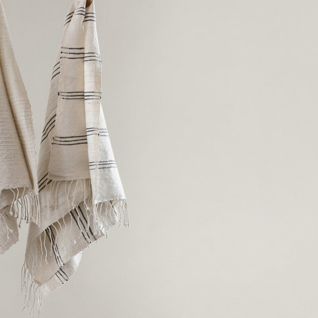 Tihku Towel Collection | White with Grey Stripes - Hand Woven