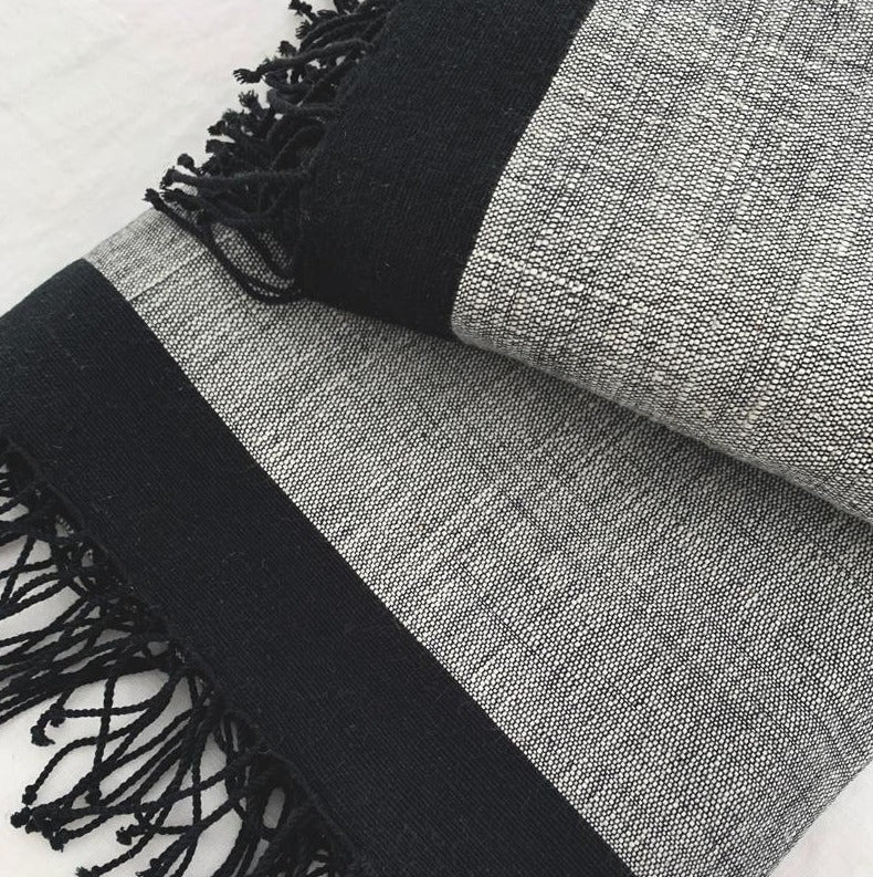 Savu Towel, Grey with Black - Hand Woven