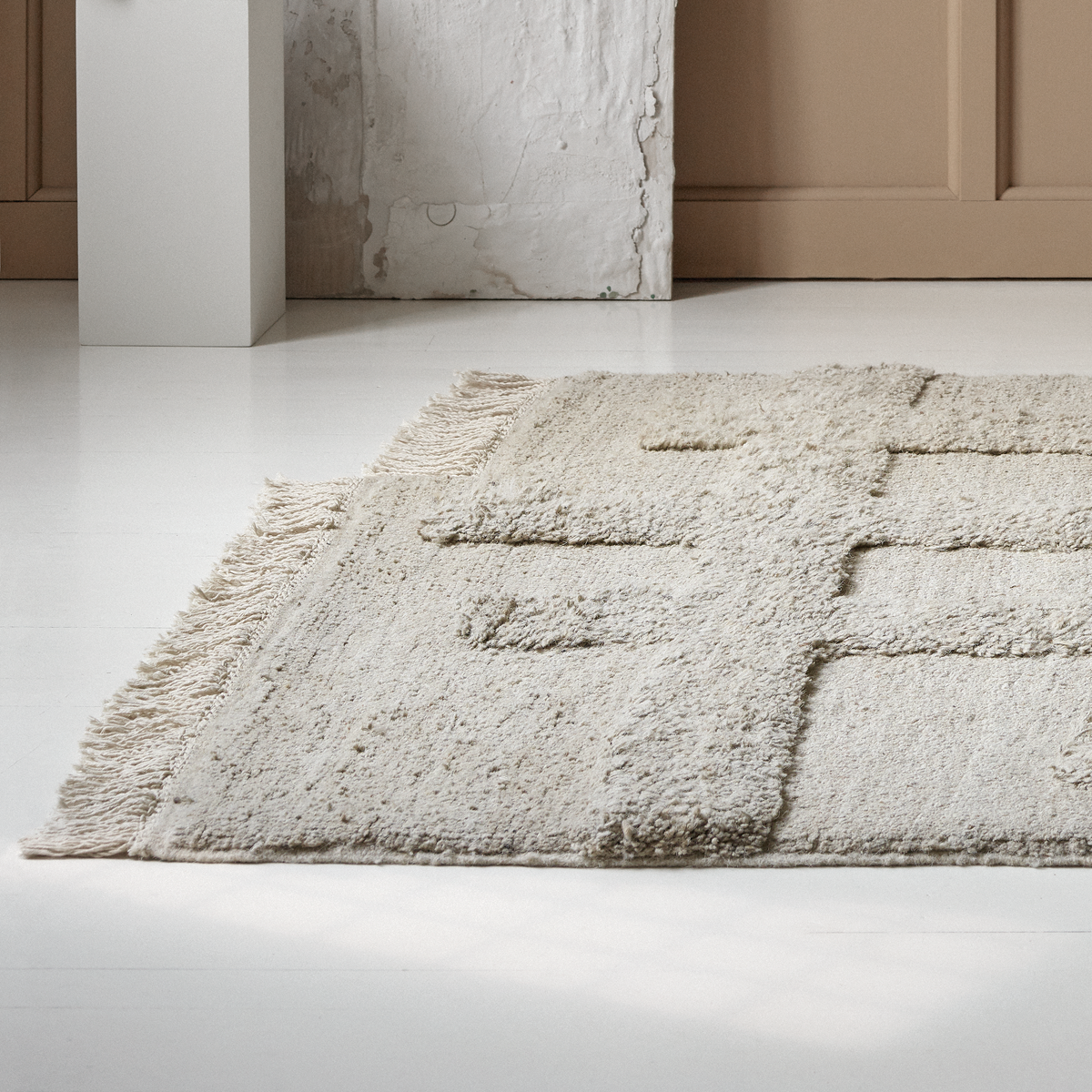 Valli, White + White - Hand Knotted Wool Rug