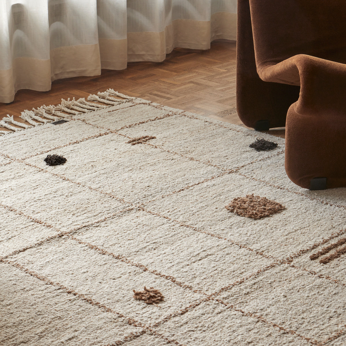 Virta - White, Brown & Black - Hand Knotted Rug