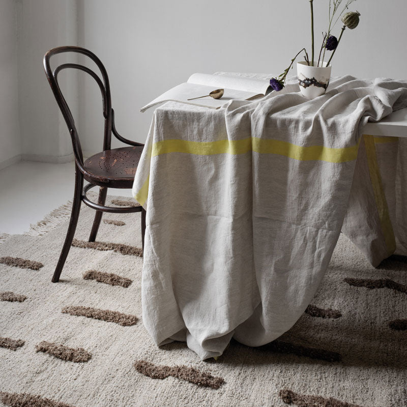 Laine, White + Brown - Hand Knotted Rug