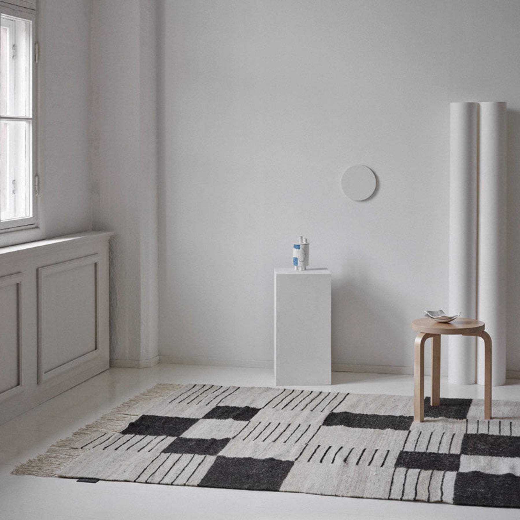 Palsta, White + Black - Hand Woven Rug