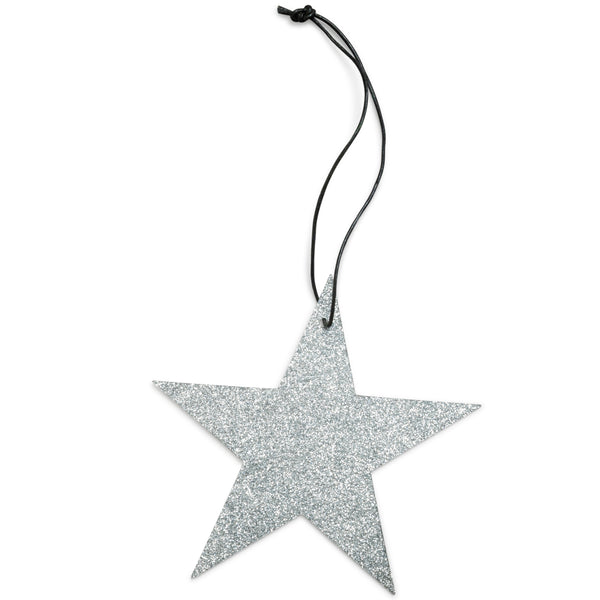 Holiday Ornament - 5-point glitter star, silver (box of 25)