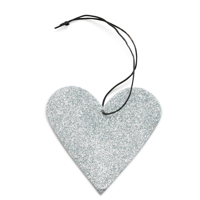Holiday Ornament - Glitter heart, silver.  (box of 25)