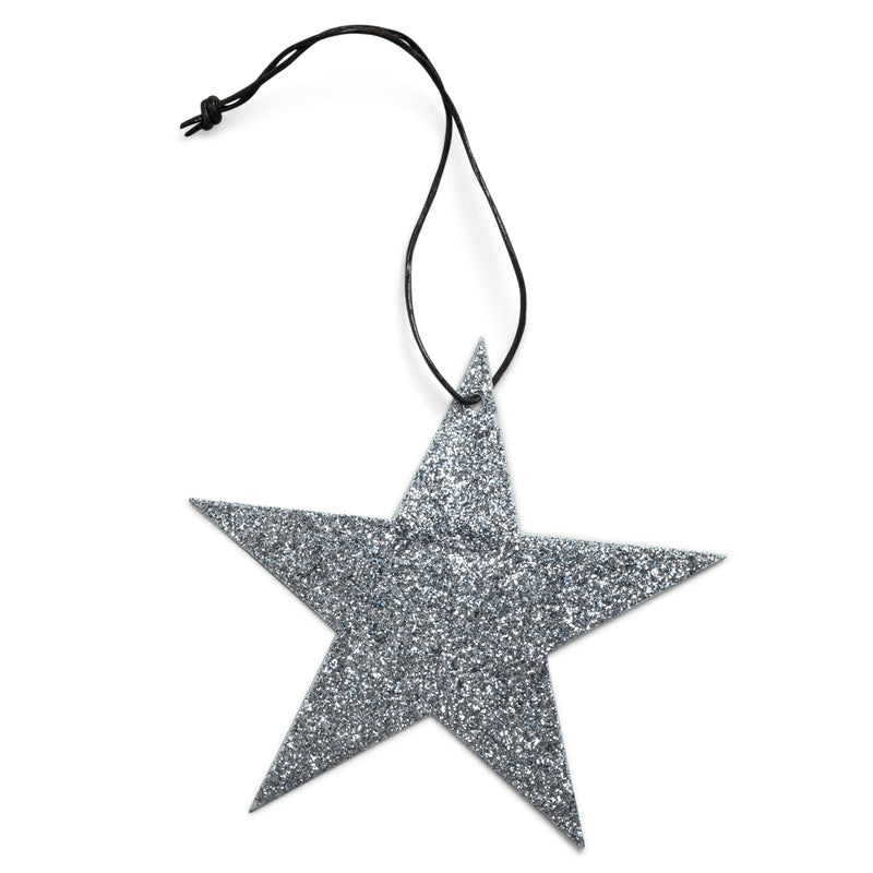 Holiday Ornament - 5-point glitter star, grey  (box of 25)