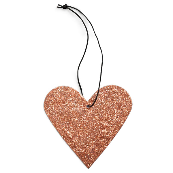 Holiday Ornament - glitter heart, copper. (box of 25)