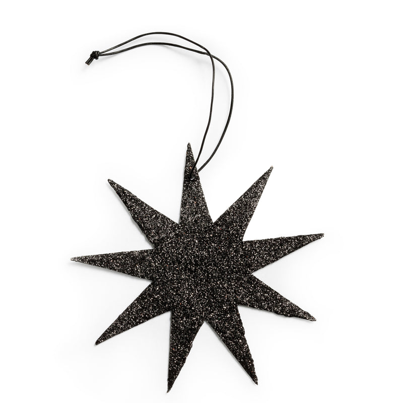 Holiday Ornament - 9-point glitter star, black, (box of 25)
