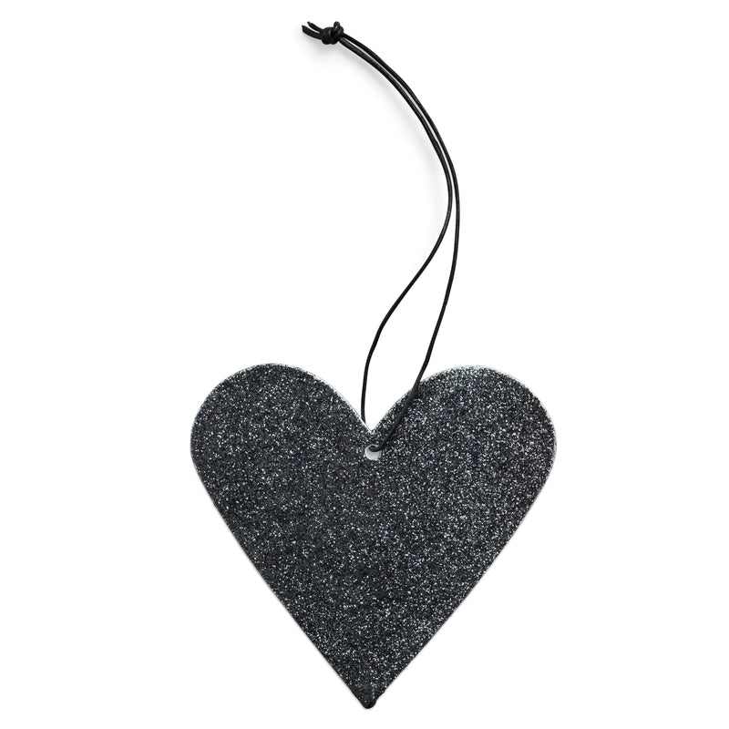 Holiday Ornament - glitter heart, black. (box of 25)