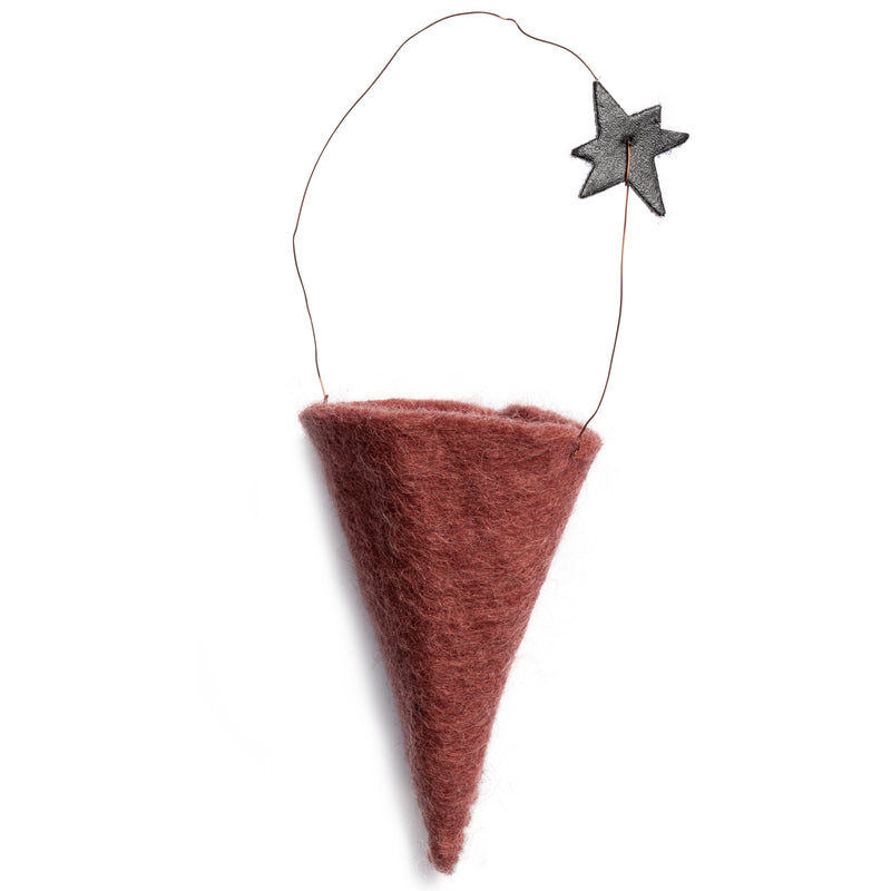 Holiday Ornament - felt cone, terracotta. (box of 20)