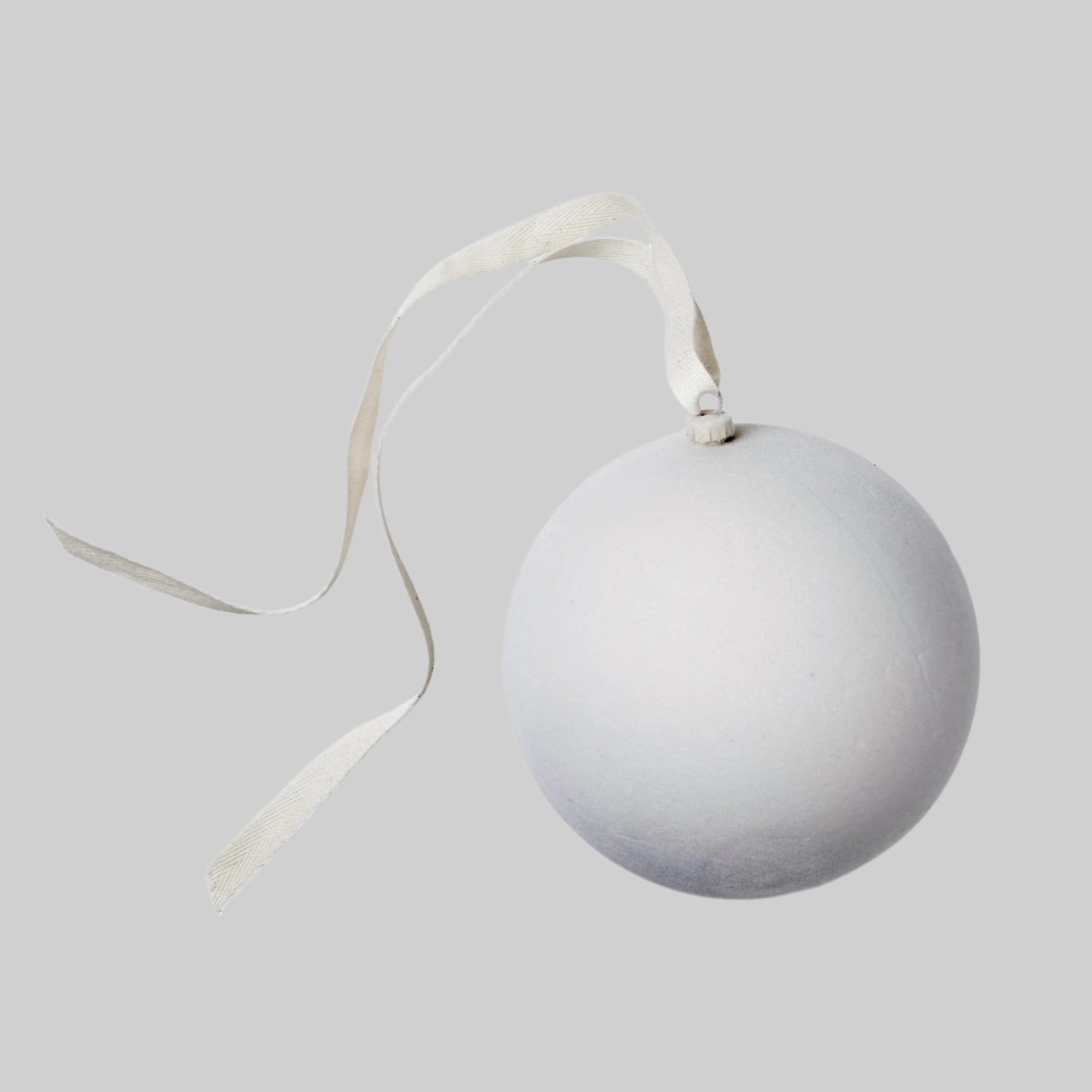 Holiday Ornament - Velvety tone, large creme/dove grey (box of 12)