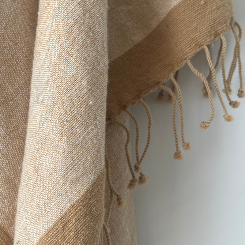 Savu Towel, Beige with Brown Edge - Hand Woven