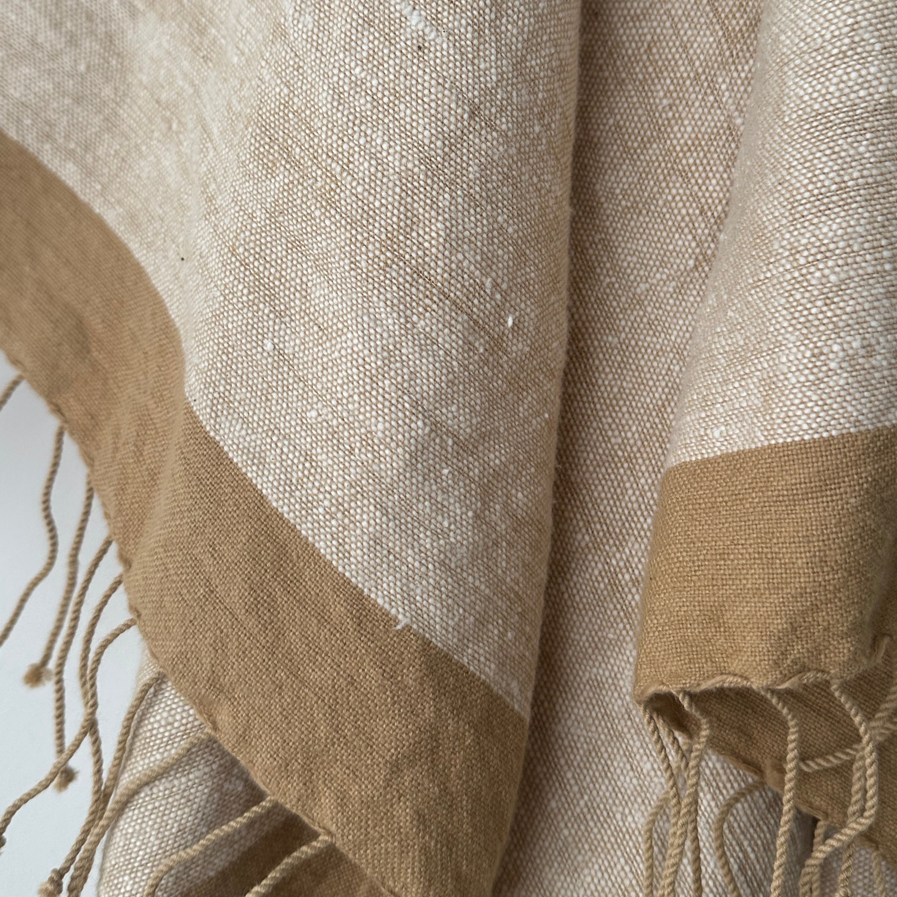 Savu Towel, Beige with Brown Edge - Hand Woven